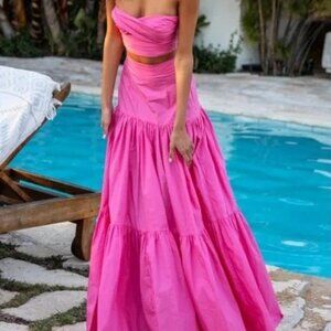 Runaway The Label Pink Tiered Maxi Skirt & Bandeau Top Set – Size 6